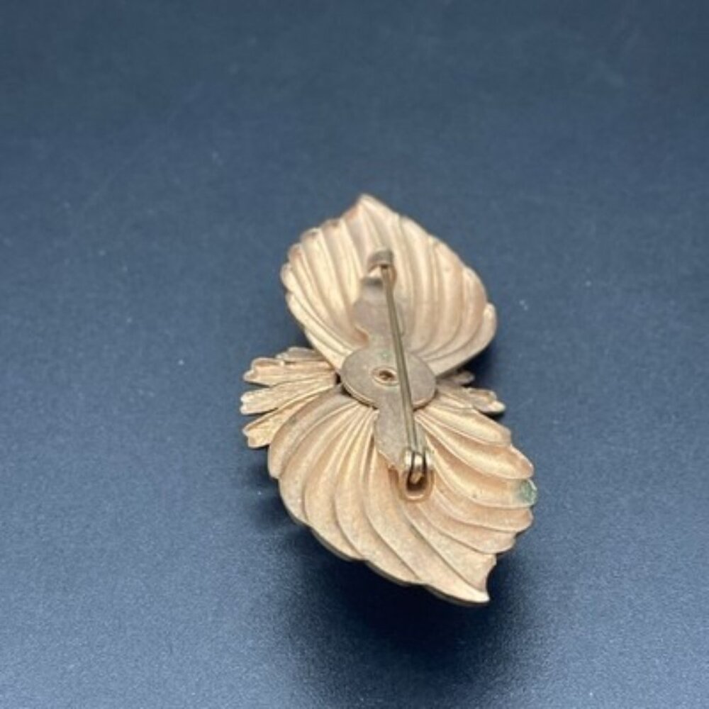 Vtg Copper Floral Brooch Lg Sunflower Leaf Statement Pin 2.75 x 1" Dimensional - Picture 6 of 7